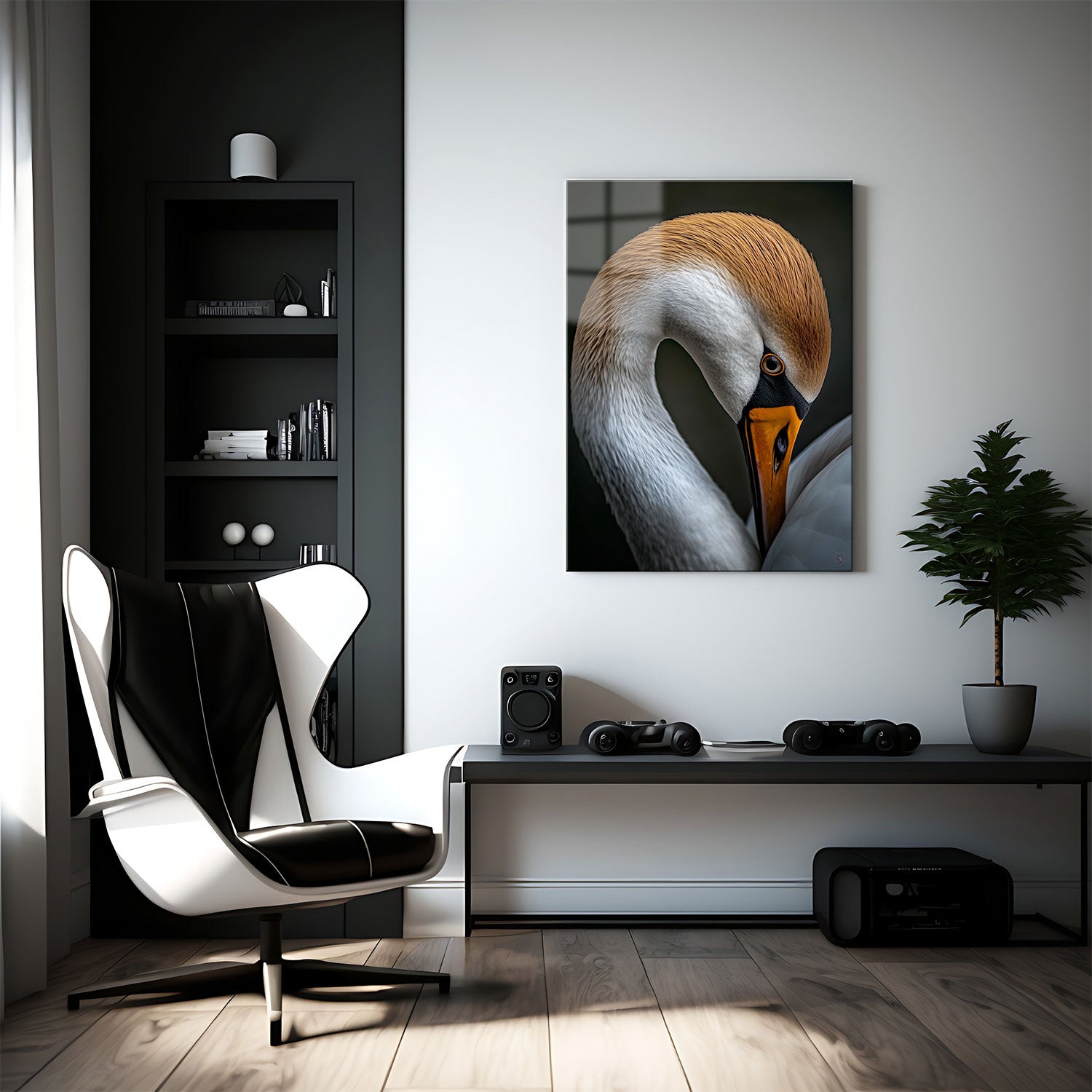 The graceful arc of the neck and the swan's focused gaze convey a serene and poised presence, embodying both beauty and tranquility in nature.