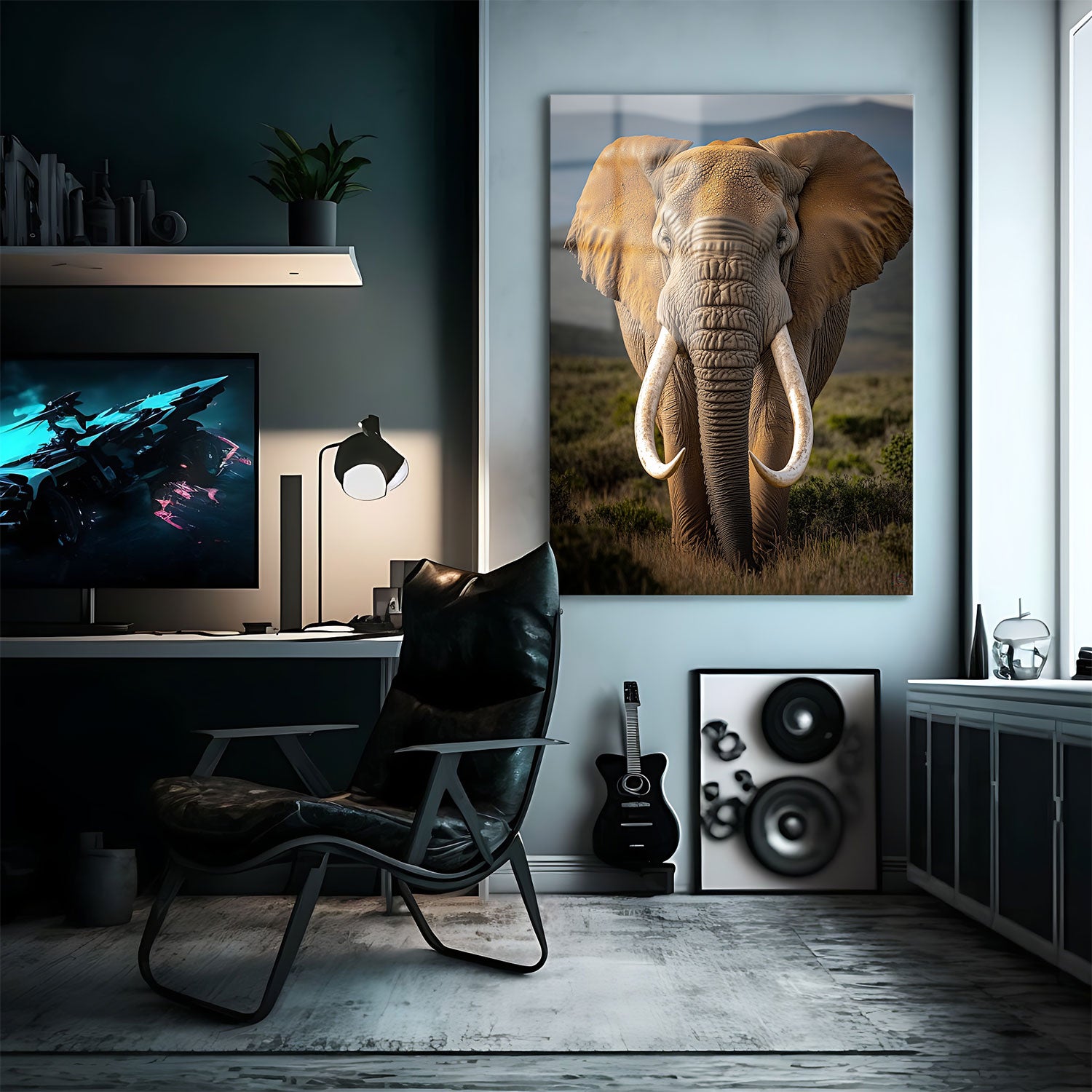 This powerful portrait captures the essence of an elephant in all its grandeur.
