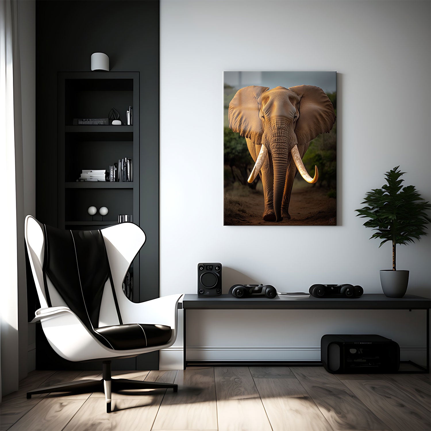 Its textured skin and formidable tusks reflect the strength and wisdom of one of nature’s most respected creatures.