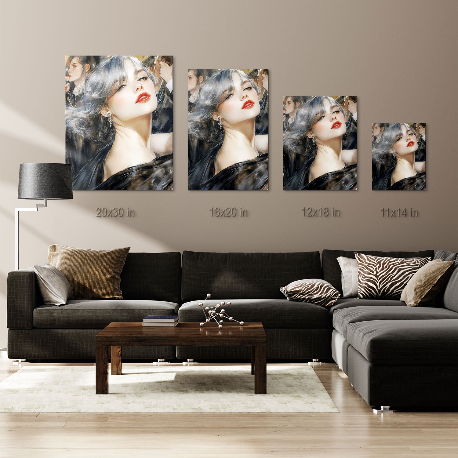 Set in a chic, lively atmosphere, she embodies the essence of refined style and confidence.