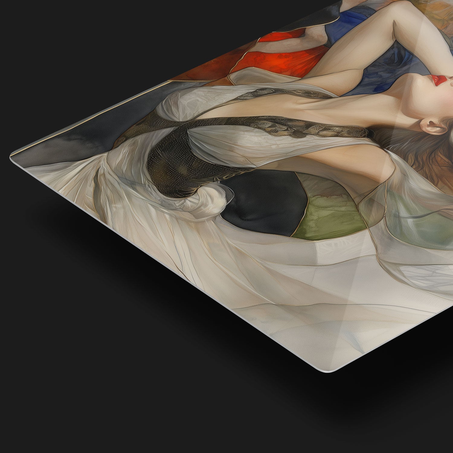 The soft textures and swirling movement in the composition add a dreamlike quality, drawing viewers into her serene and expressive dance.