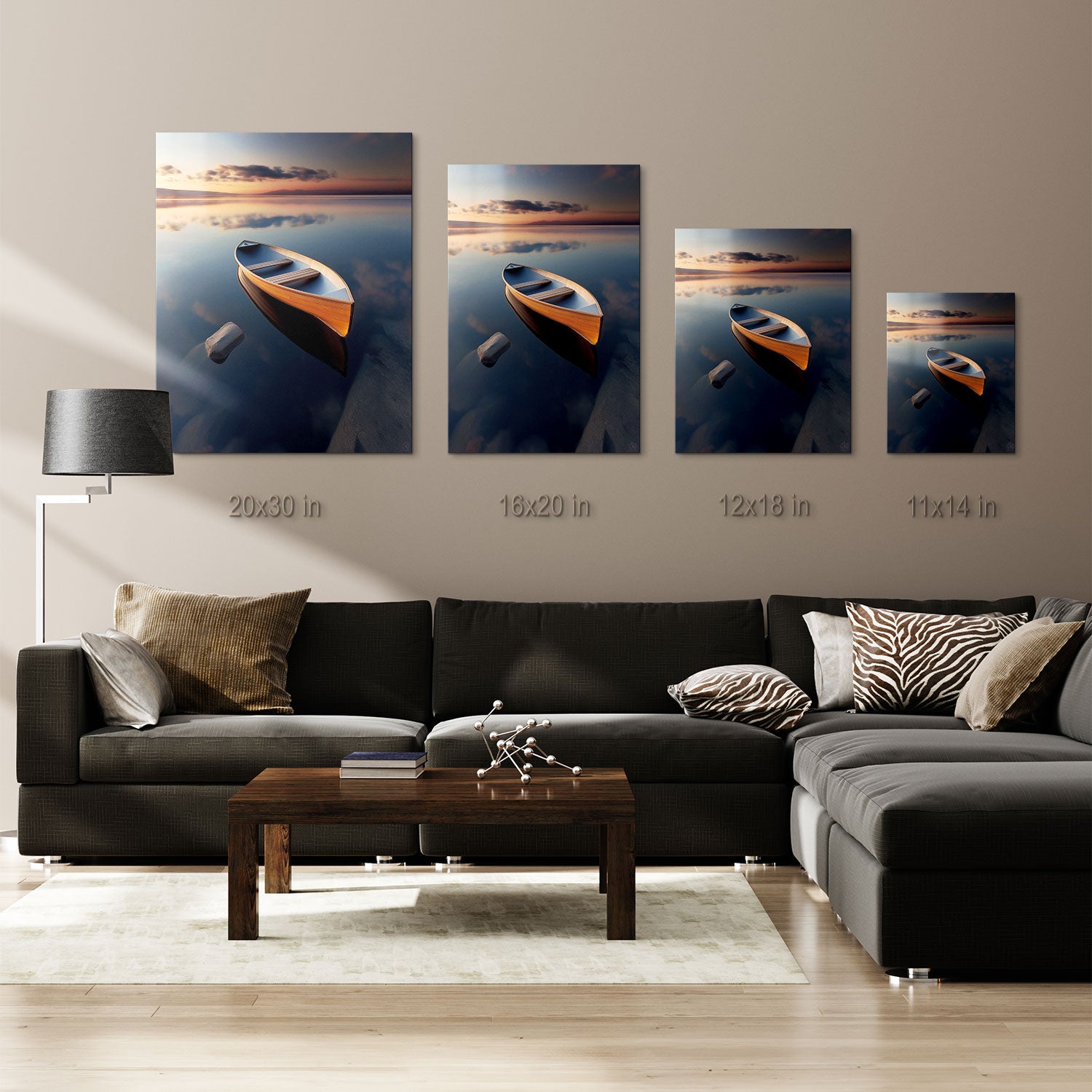 A lone stone rests in the shallow waters nearby, adding balance and grounding to the serene scene.