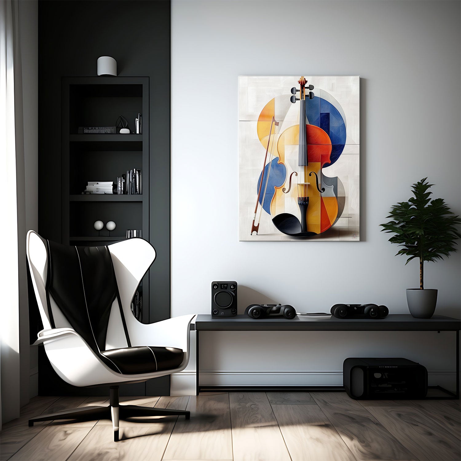 Featuring a symphony of warm and cool tones, the composition celebrates the beauty of music through a modern artistic lens - Metal Print