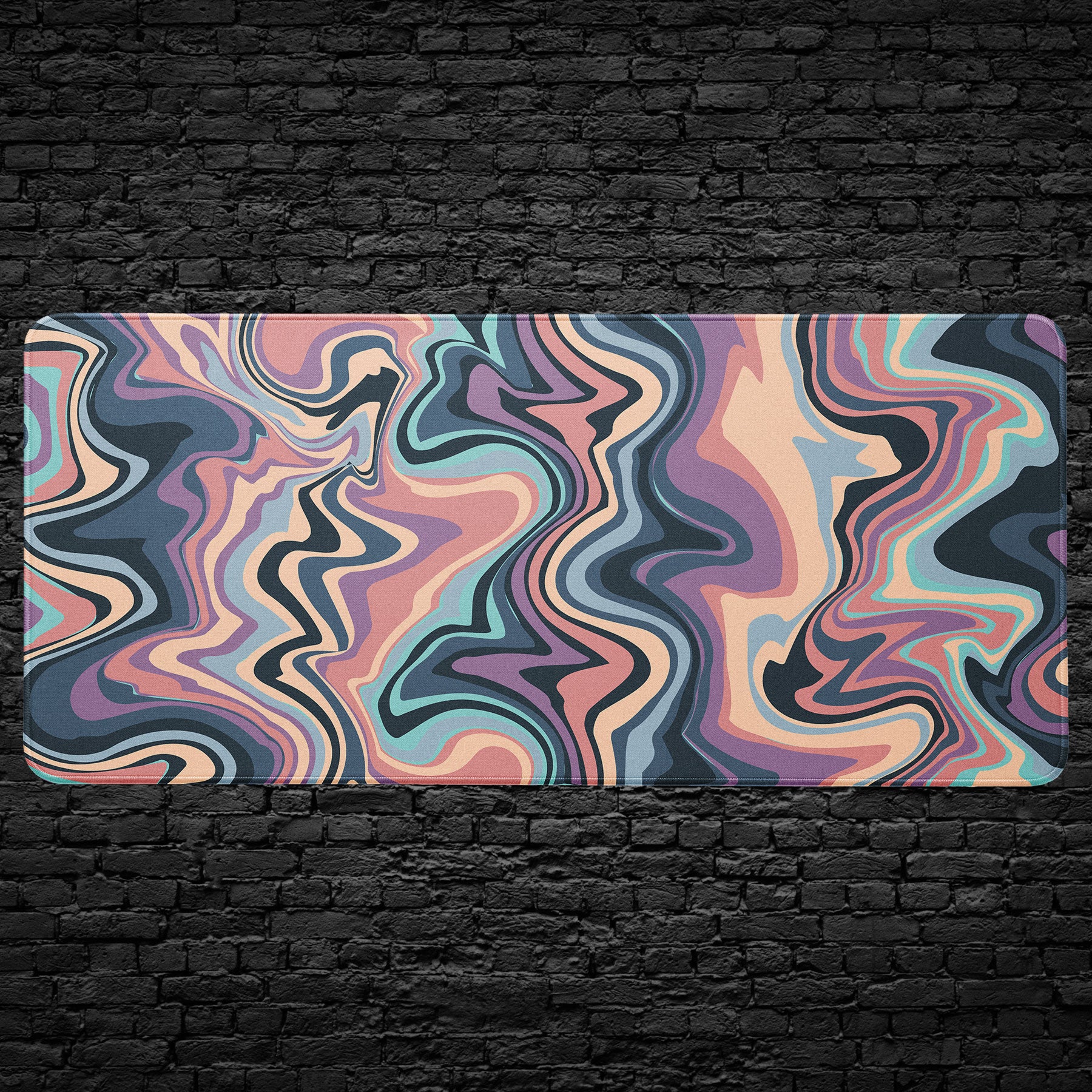Abstract swirl desk mat with modern pastel wave design