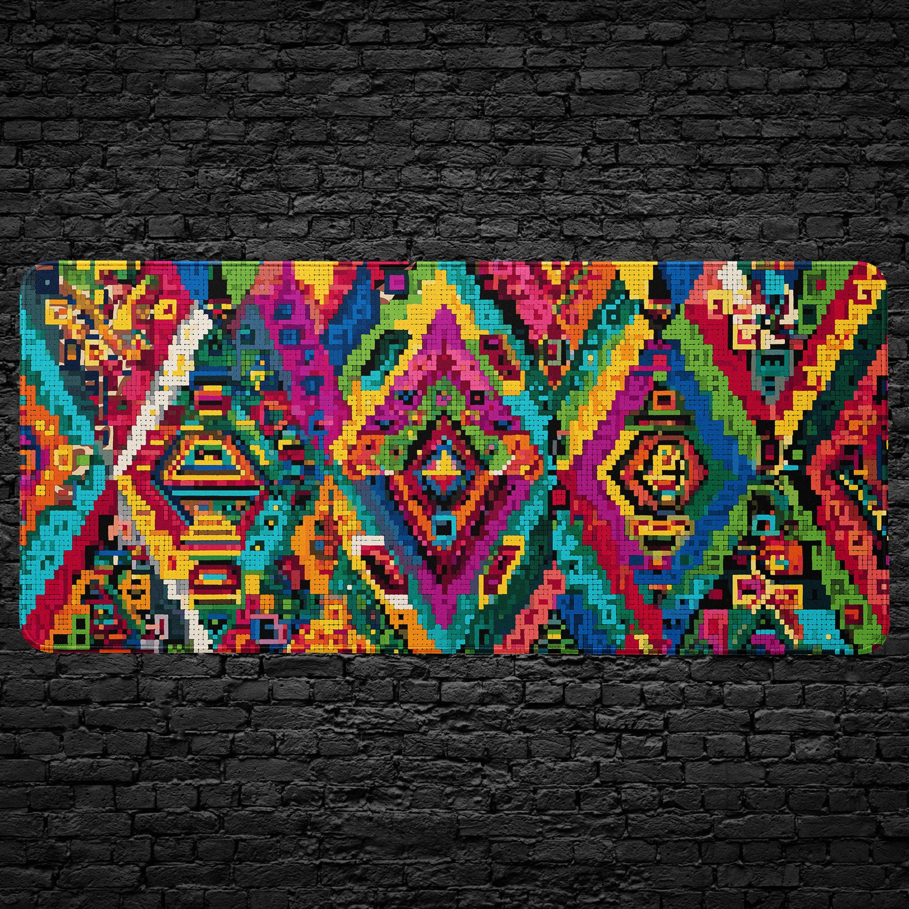 Colorful Aztec tribal desk mat with geometric patterns