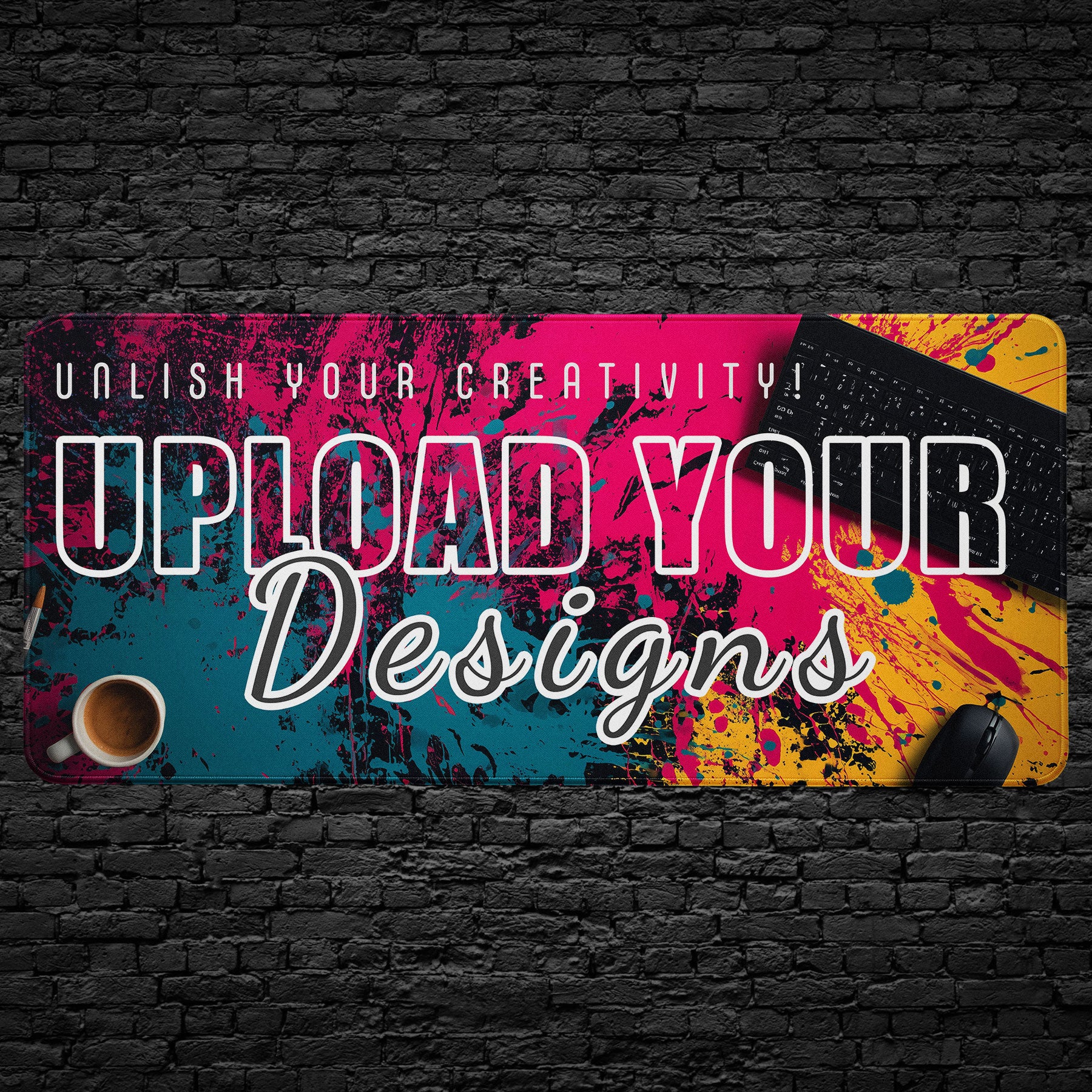Custom 36x16 inch extended desk mat with personalized design.