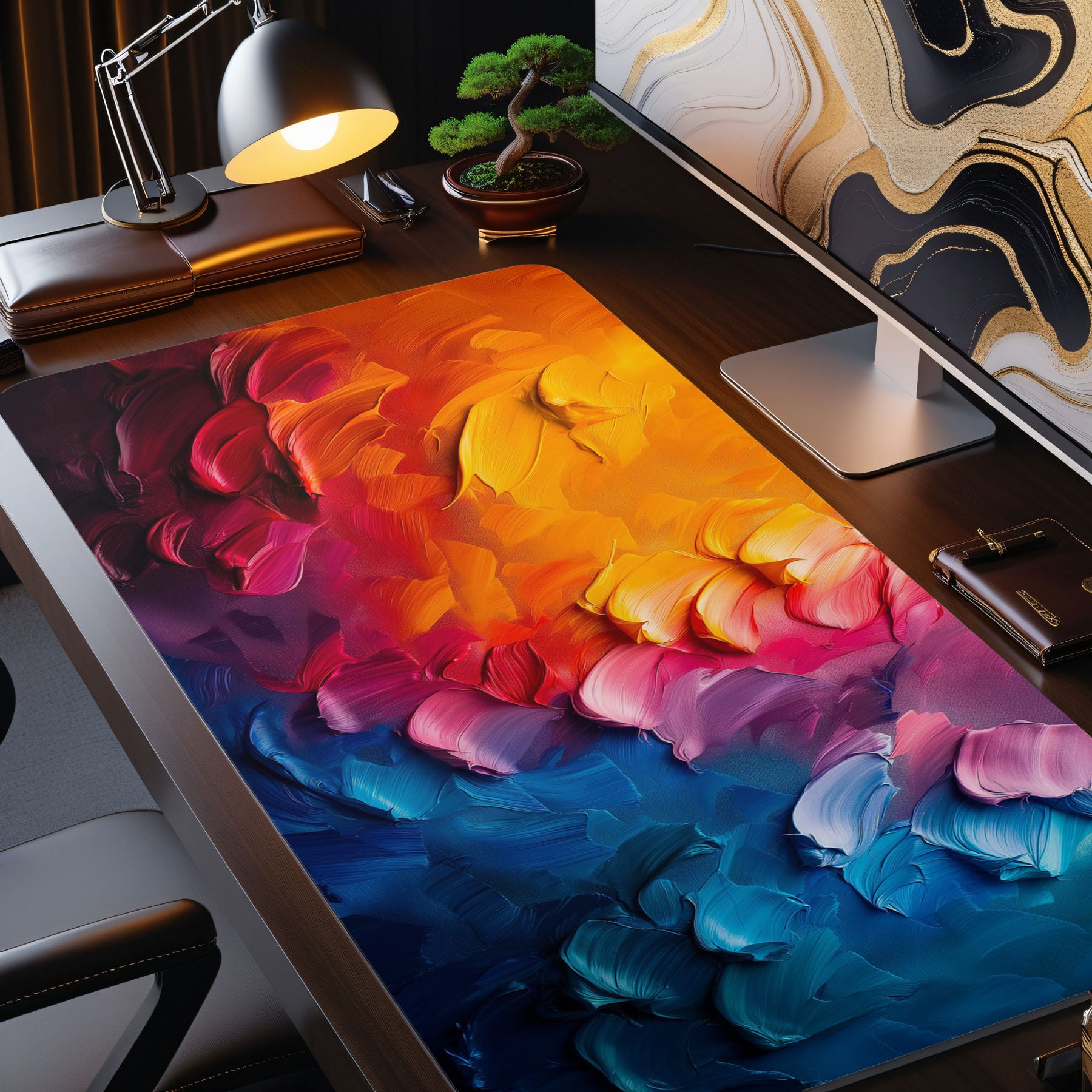 Vibrant gaming mouse pad with multicolor abstract painting style