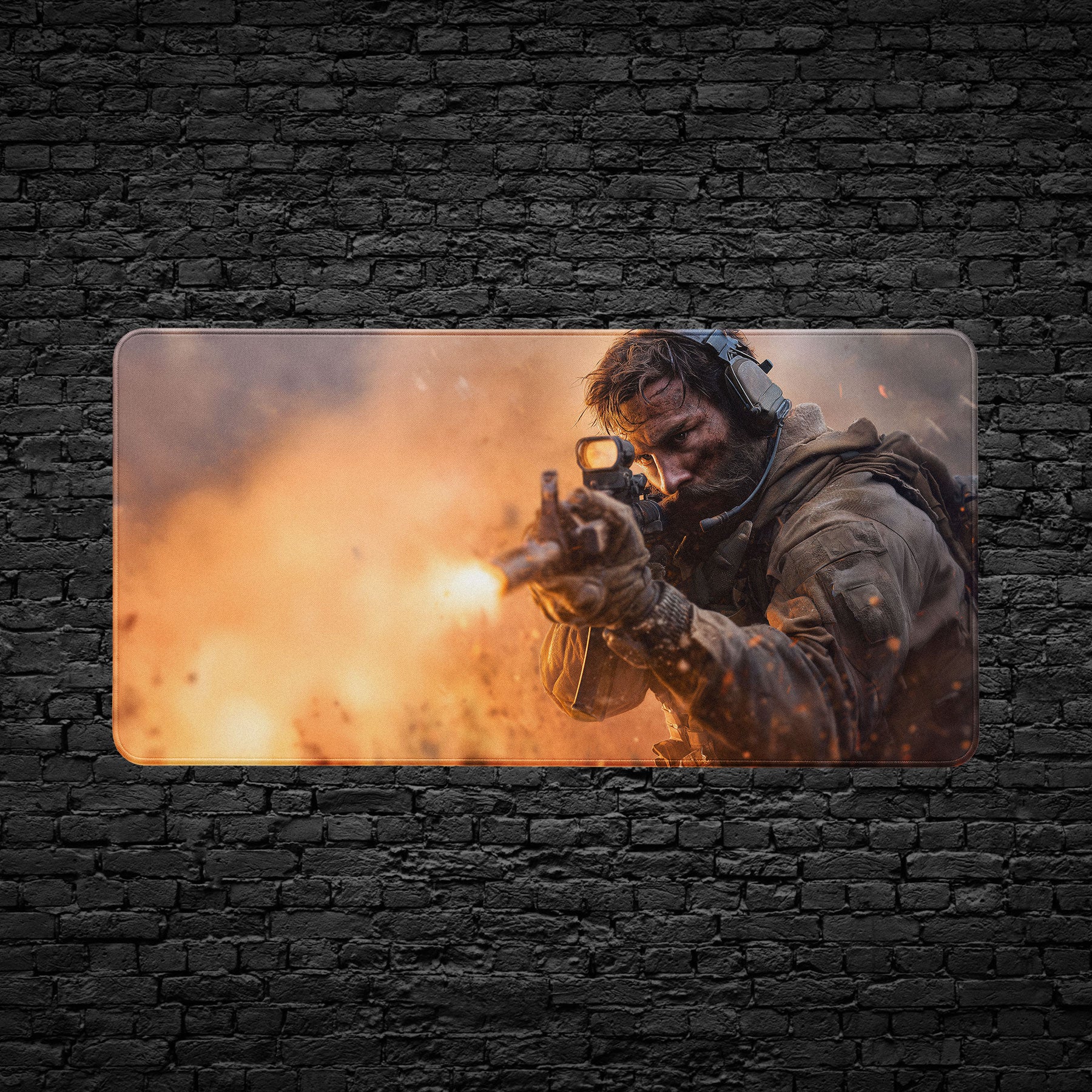 Large extended mouse pad with realistic soldier artwork