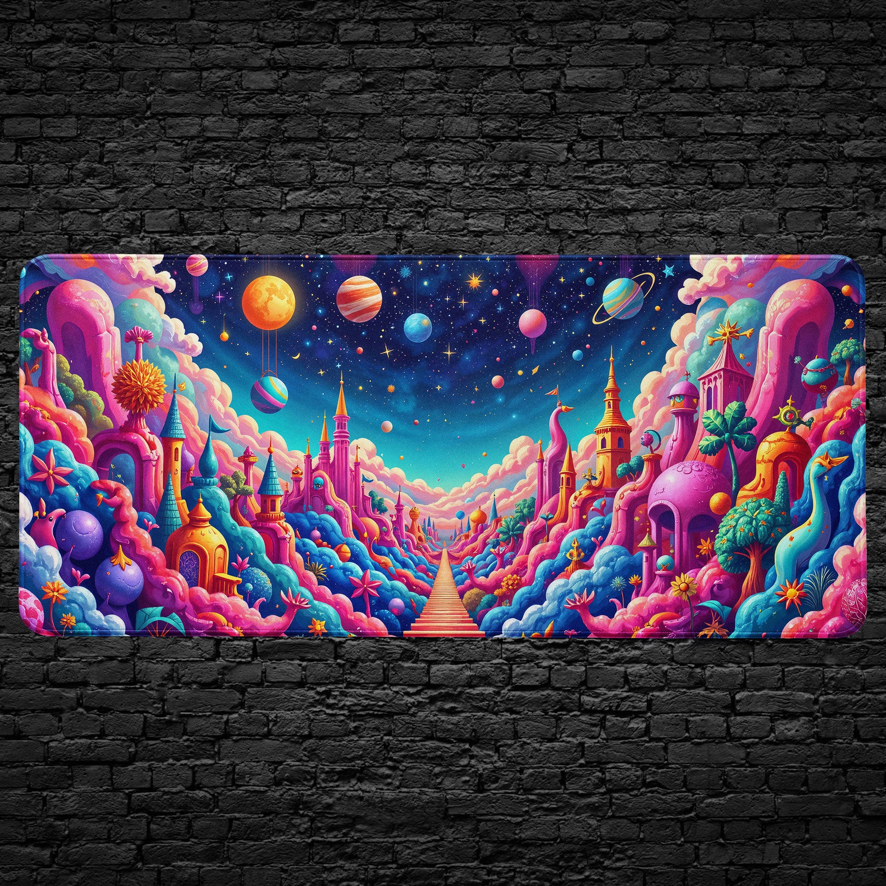 Fantasy galaxy castle desk mat with planets