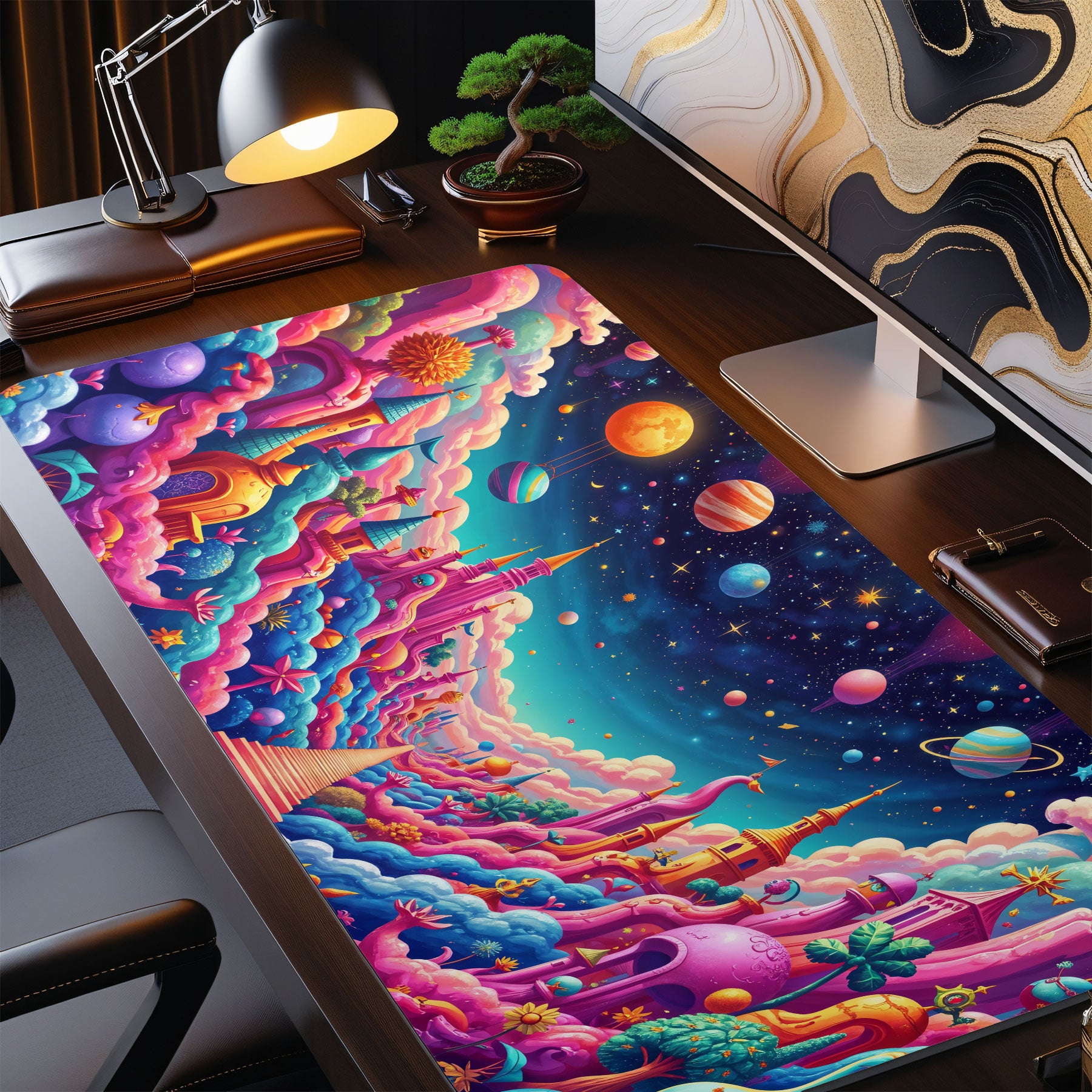 Colorful cosmic dreamscape extended mouse pad