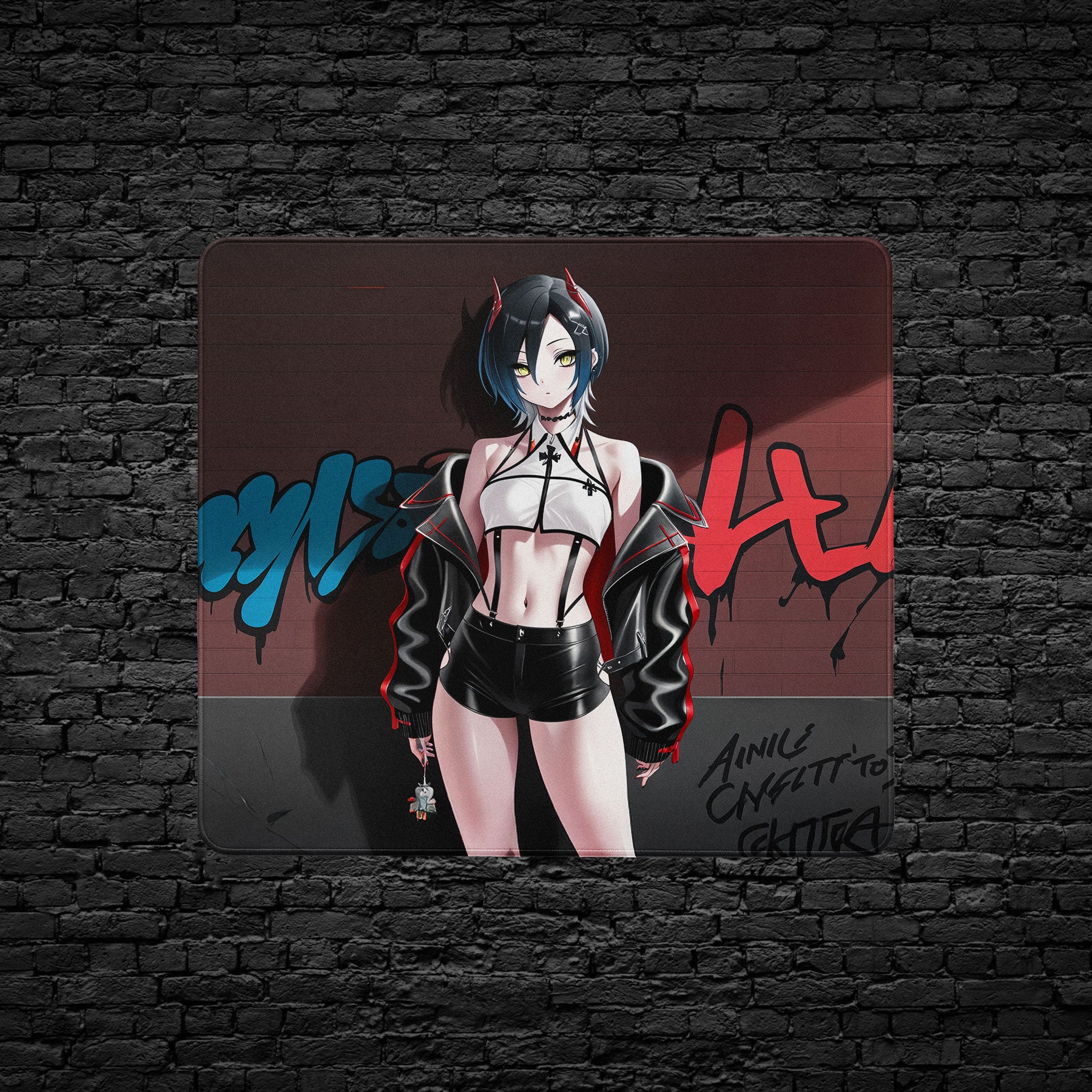 Cool anime character desk mat with street art