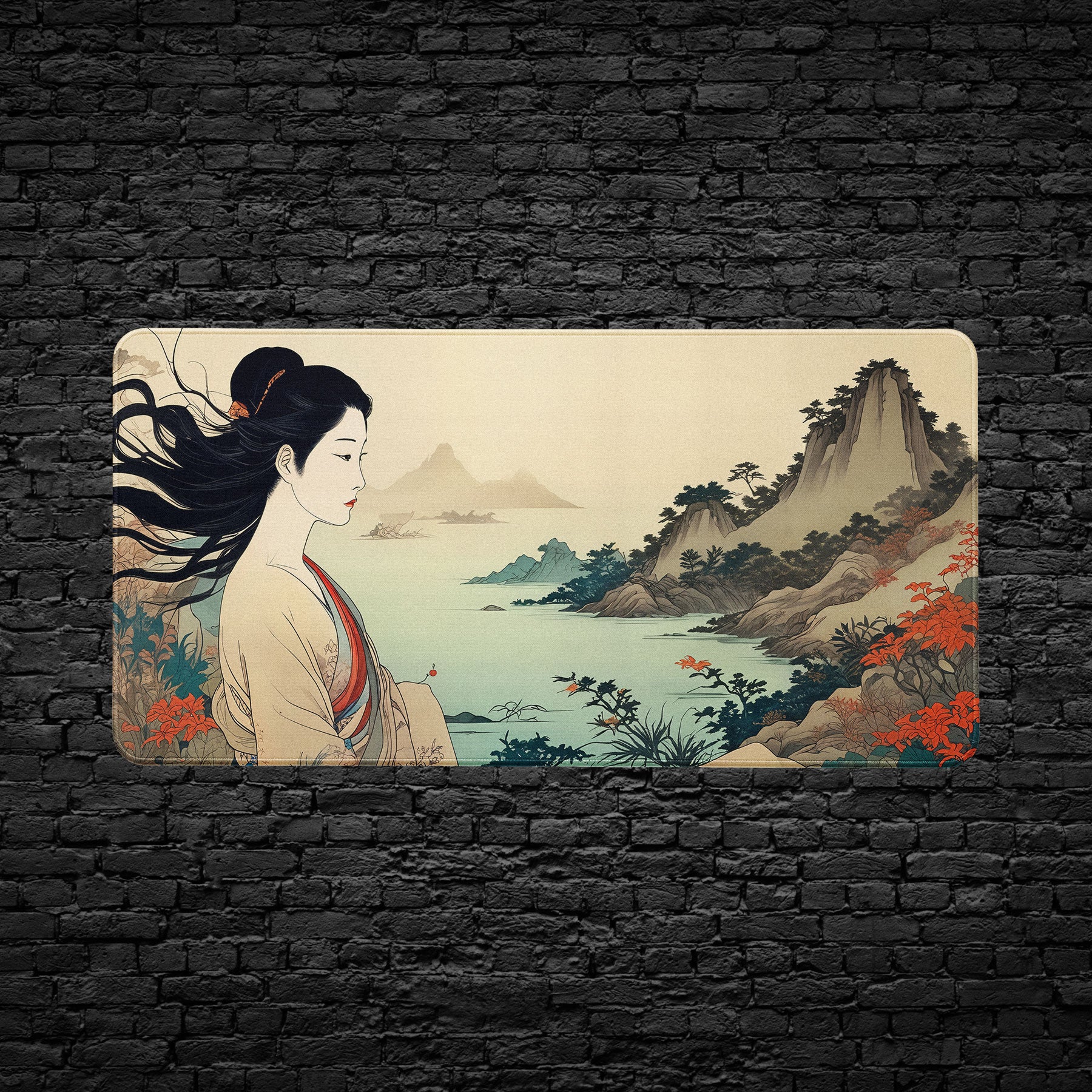 Geisha extended mouse pad inspired by traditional Japanese art