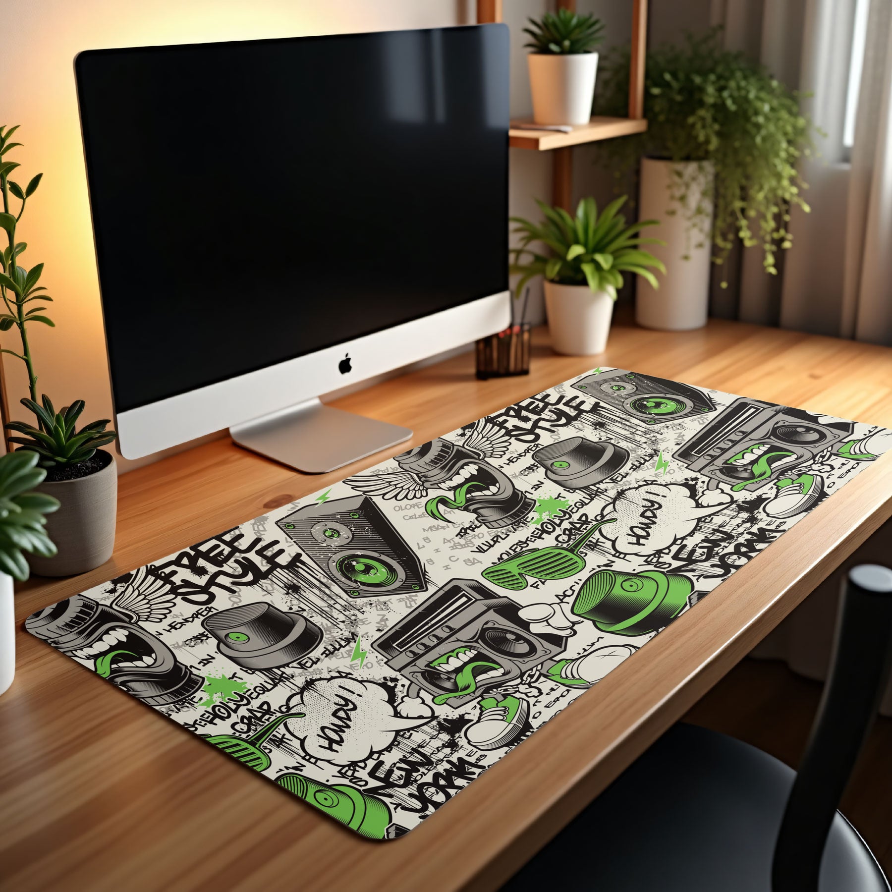 Urban graffiti mouse pad with speakers and boom box art