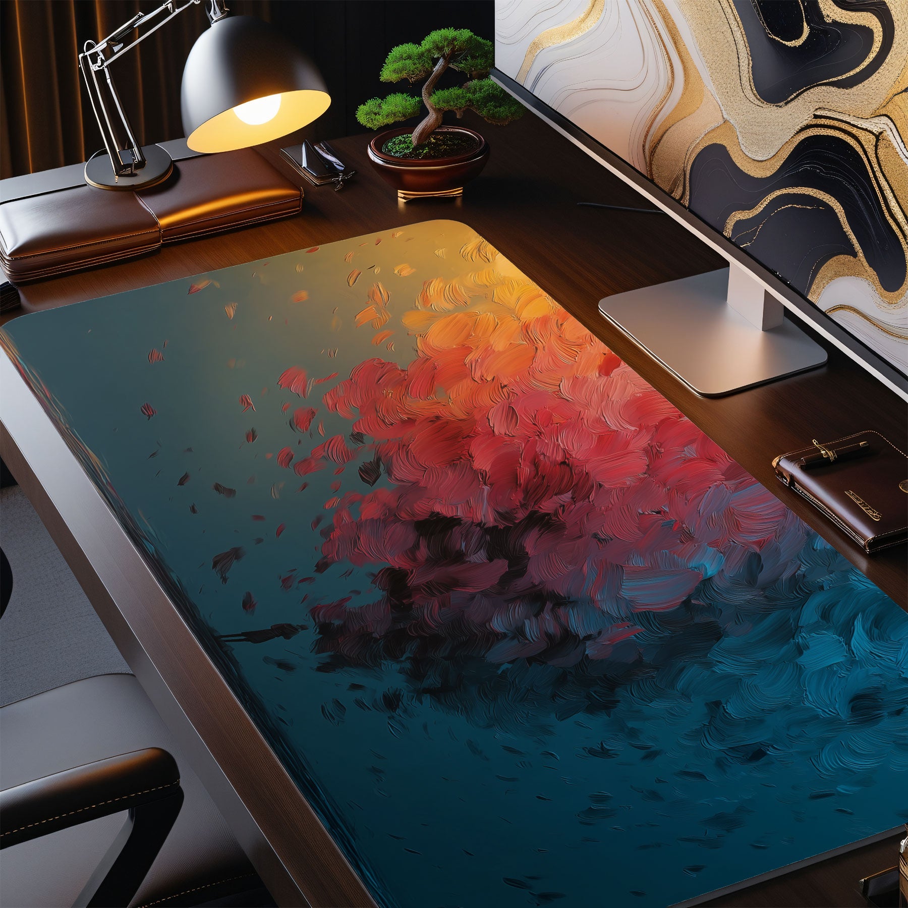 Abstract Color Explosion Desk Mat – Large Extended Mouse Pad with Artistic Brush Stroke Design