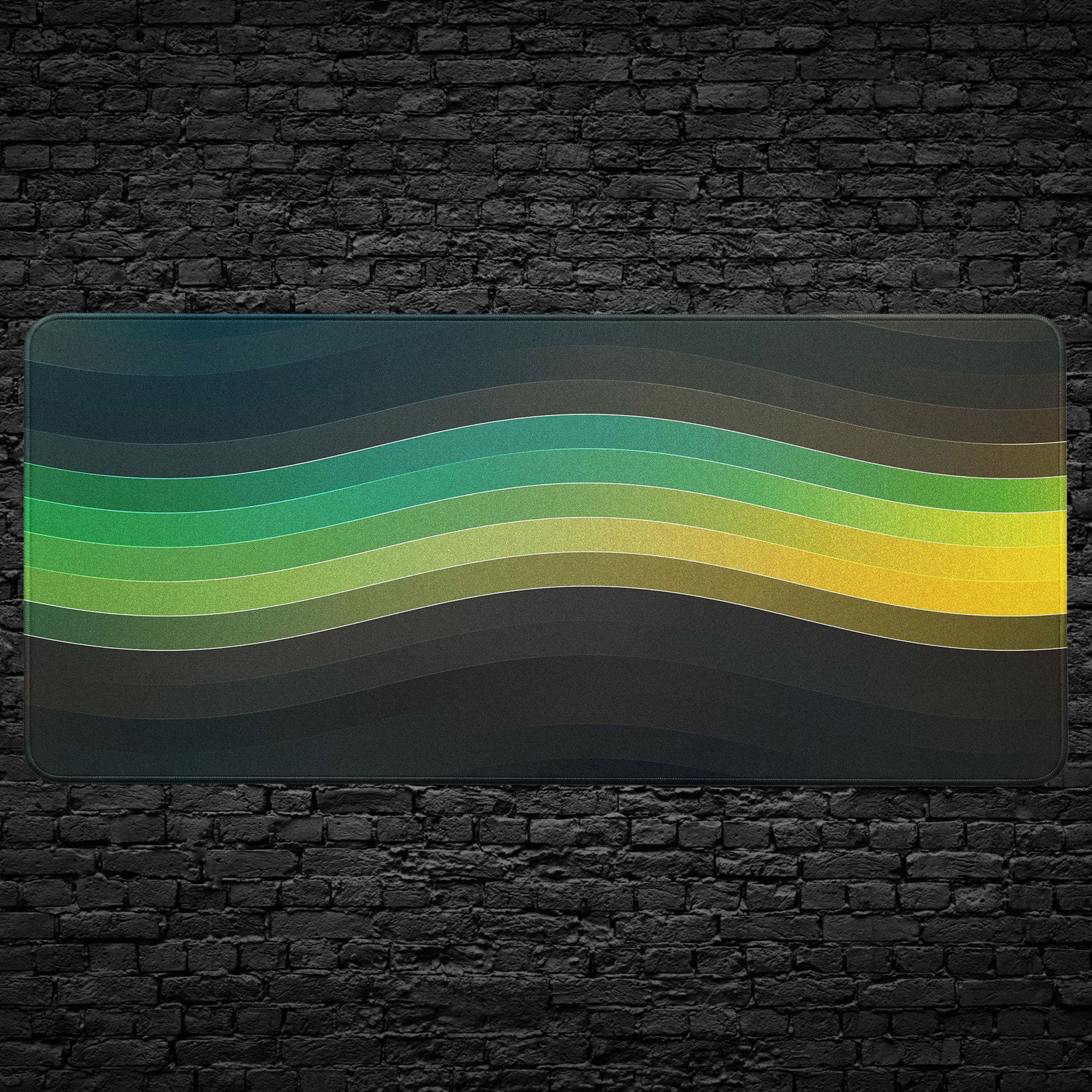 Wavy gradient abstract desk pad with green and yellow flow design