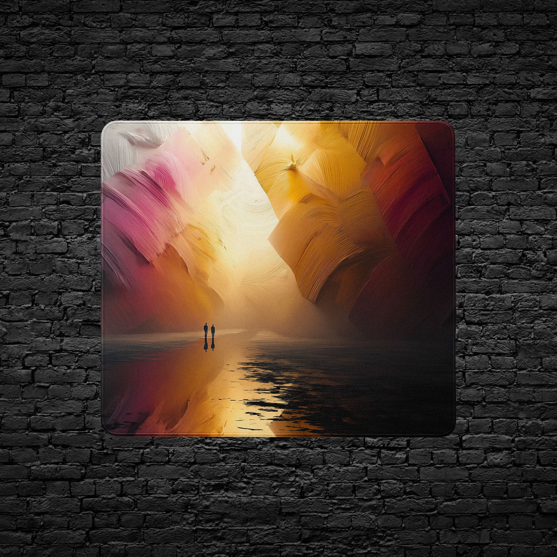 Premium artistic desk pad with abstract canyon horizon design, perfect for workspace and gaming desks