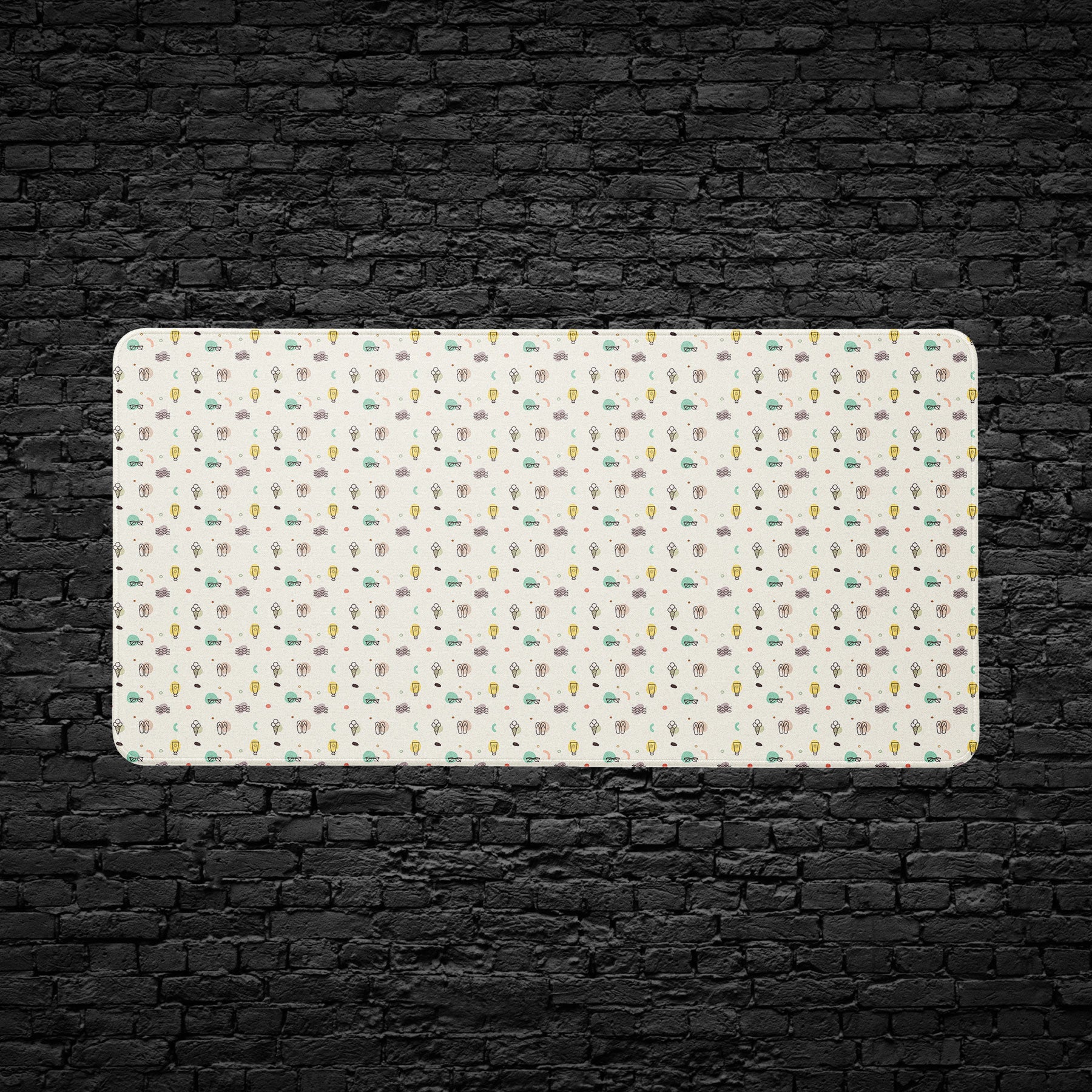Pastel pattern desk mat featuring playful summer icons