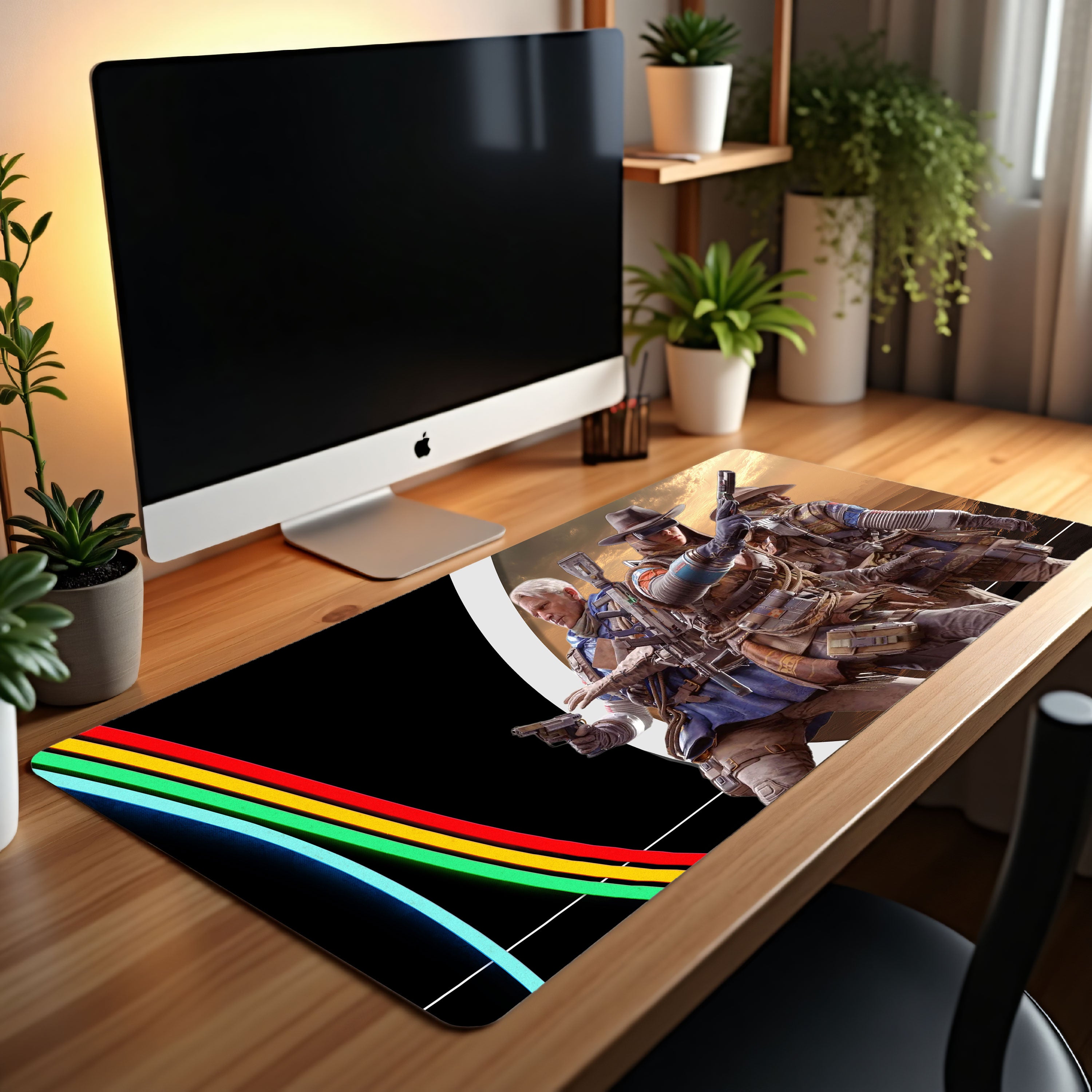 ARC raiders High-detail armored raiders with weapons featured on extra-large desk pad