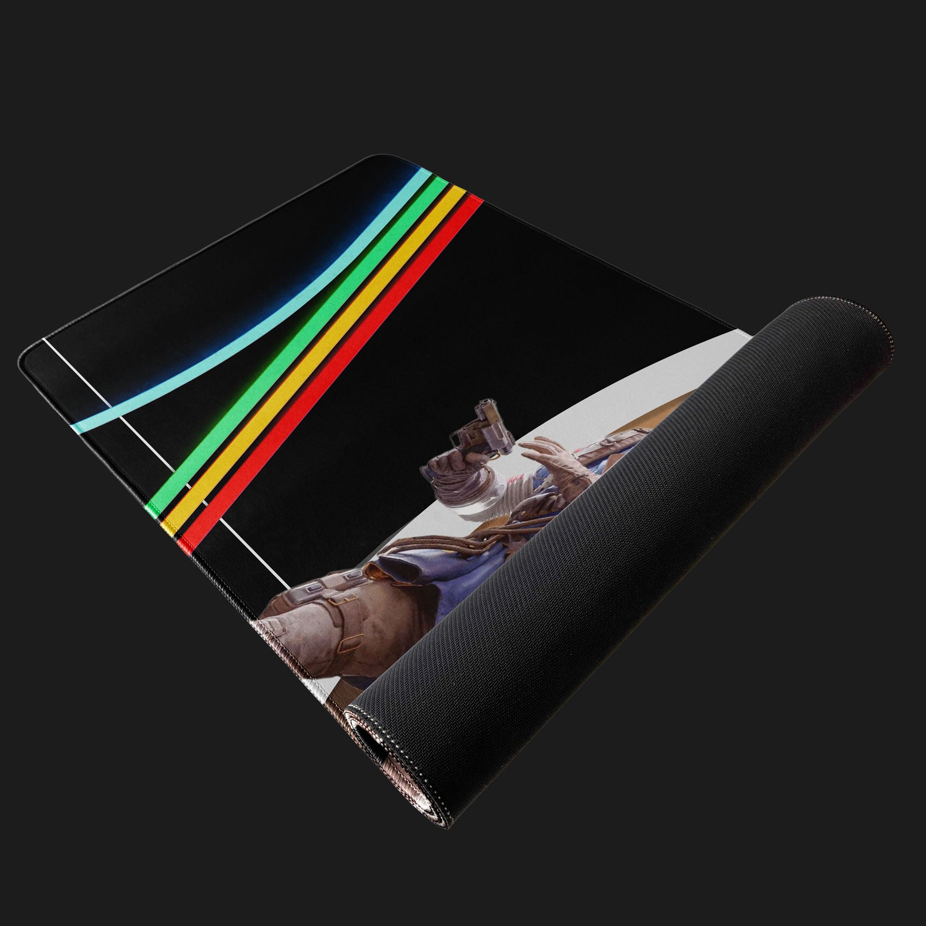 ARC Raider Futuristic outlaw trio standing in desert setting on wide gaming mouse pad