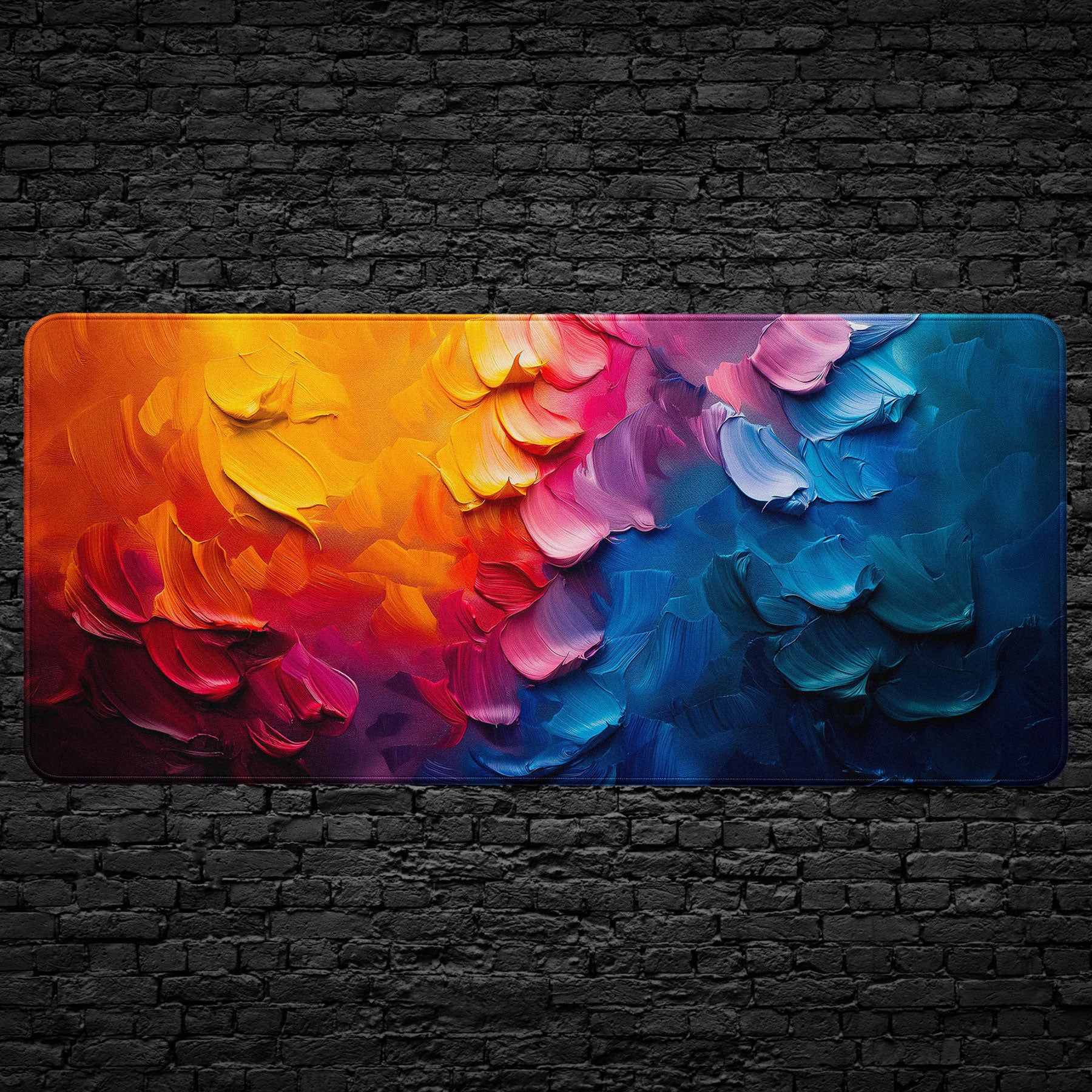 Abstract colorful desk mat with vibrant paint texture design